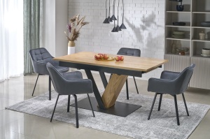 MASA EXTENSIBILA FANIS, 160/220 CM, STEJAR/NEGRU, DIN MDF, FURNIR SI METAL, STIL MODERN - Img 2