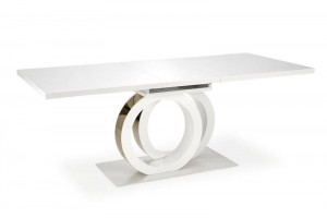 MASA EXTENSIBILA GALARDO, ALB/AURIU, 160/200 CM, DIN MDF LACUIT SI METAL, STIL MODERN - Img 2