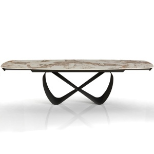 Masă extensibilă Infinity Onice din marmură, ceramică, onix, marmură, bază metalică gri mat lucioasă, H.75 A.100 L.200/250/300 cm