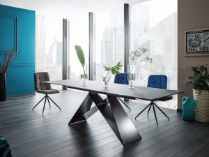 MASA EXTENSIBILA, NEGRU MAT, 160/240 CM, BLAT DIN STICLA SECURIZATA SI PICIOARE DIN METAL, STIL MODERN