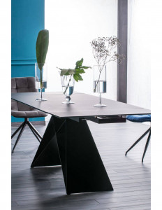 MASA EXTENSIBILA, NEGRU MAT, 160/240 CM, BLAT DIN STICLA SECURIZATA SI PICIOARE DIN METAL, STIL MODERN - Img 4