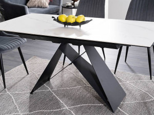 MASA EXTENSIBILA WESTIN SC, EFECT DE MARMURA ALBA/NEGRU, 120/160 CM, STICLA SECURIZATA, CERAMICA SI METAL, STIL MODERN - Img 3