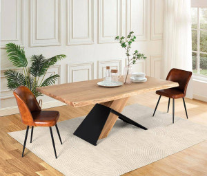 MASA LIVING 200CM, CULOARE NATUR/NEGRU, LEMN MASIV DE SALCAM, GINER Y COLOMER