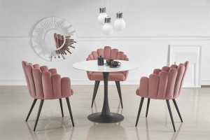 MASA LIVING AMBROSIO, CU EFECT DE MARMURA ALB/NEGRU, 90 CM, BLAT DIN STICLA SI PICIOR DIN METAL, STIL MODERN - Img 6