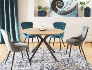 MASA LIVING/DINING 100 CM, STEJAR/NEGRU MAT, BLAT DIN MDF, FURNIR NATURAL SI PICIOARE DIN METAL, STIL MODERN