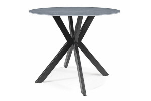 MASA LIVING/DINING TALIA, 90 CM, EFECT DE MARMURA GRI MAT/NEGRU, BLAT DIN CERAMICA SI PICIOARE DIN METAL, STIL MODERN - Img 2