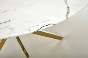 MASA LIVING RAYMOND 2, EFECT DE MARMURA ALBA/AURIU, 100 CM, BLAT DIN STICLA SI PICIOARE DIN METAL, STIL MODERN - Img 4