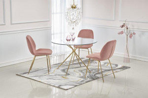 MASA LIVING RONDO, TRANSPARENT/AURIU, 110 CM, BLAT DIN STICLA SI PICIOARE DIN METAL, STIL MODERN, HALMAR - Img 2