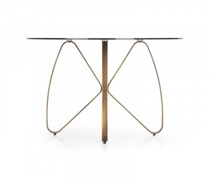 MASA LIVING STIL LUNGO, TRANSPARENT/AURIU ANTICHIZAT, 120 CM, BLAT DIN STICLA SI PICIOARE DIN METAL, STIL MODERN - Img 7