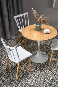 MASA LIVING STIL STING, STEJAR AURIU/ALB, 80 CM, BLAT DIN MDF SI PICIOR DIN METAL, STIL MODERN - Img 2