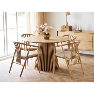 MASA ROTUNDA OSAKA ø120x75 cm, REALIZATA DIN FURNIR SI MDF, CULOARE NATUR, HOUSE NORDIC - Img 2