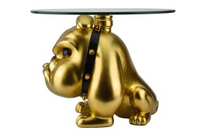 MASUTA DE CAFEA, BULLDOG 55CM, REALIZAT DIN POLIRASINA SI STICLA, CULOARE AURIE, ARTIM GROUP SELECTION - Img 6