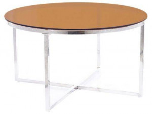 MASUTA DE CAFEA CRYSTAL A, 80 CM, CHIHLIMBAR/CROM, BLAT DIN STICLA SECURIZATA SI CADRU DIN METAL, STIL MODERN - Img 6