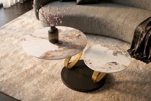 MASUTA DE CAFEA DEOSEBITA, RINGS 220CM, REALIZATA DIN CERAMICA SI METAL, CULOARE MARMURA/AURIU, INVICTA INTERIOR - Img 12