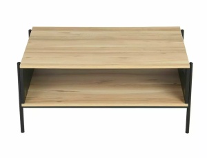 MASUTA DE CAFEA KARINA A, 90 CM, STEJAR/NEGRU, BLAT DIN MDF SI CADRU DIN METAL, STIL MODERN - Img 4