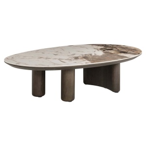 MASUTA DE CAFEA LANGFORD, 214219, CONFECTIONATA DIN LEMN MASIV DE STEJAR, LEMN RECICLAT, CERAMICA SI MDF, MARO SI BEJ, STIL MODERN - Img 2