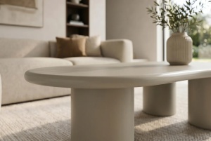 MASUTA DE CAFEA ORGANIC 130CM, REALIZATA DIN MDF, CULOARE BEJ/GRI, INVICTA INTERIOR - Img 4