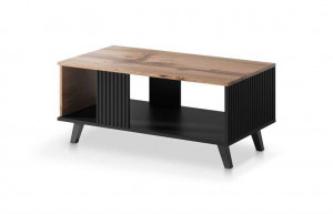 MASUTA DE CAFEA RANDOM LAW-1, 92 CM, STEJAR WOTAN/NEGRU, DIN MDF FURNIRUIT, POLIPROPILENA SI METAL, STIL MODERN