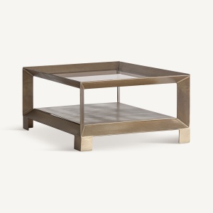MASUTA DE CAFEA SADILLAC 74CM, REALIZATA DIN METAL SI STICLA, CULOARE AURIU ANTICHIZAT, REALIZATA MANUAL