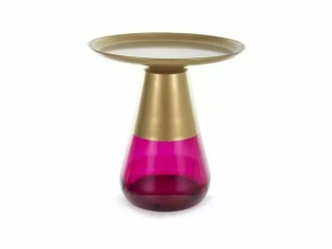 MASUTA DE CAFEA TIFFANY A, 50 CM, AURIU MAT/VIOLET, BLAT DIN METAL SI CADRU DIN STICLA, STIL MODERN
