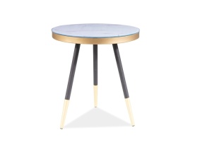 MASUTA DE CAFEA VEGA C, 45 CM, EFECT DE MARMURA ALBA/NEGRU/AURIU, BLAT DIN STICLA SECURIZATA, FURNIR SI CADRU DIN METAL, STIL MODERN