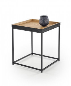 MASUTA DE CAFEA YAVA, STEJAR/NEGRU, DIN MDF, FURNIR NATURAL SI METAL, STIL MODERN, HALMAR