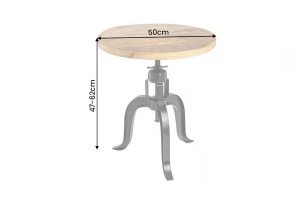 MASUTA ROTUNDA ENGINEER 50CM, REGLABILA PE INALTIME, REALIZATA DIN LEMN MASIV DE MANGO SI METAL, DE CULOARE NATUR/NEGRU - Img 2