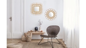 OGLINDA BAIE REA BOHO QDJ071, 45x45CM, NATURAL, DIN STICLA SI LEMN, CALITATE SUPERIOARA - Img 4