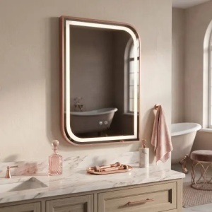 OGLINDA PENTRU BAIE, CU LED, ZONE 70X50 CM, AURIU ROSE PERIAT, CALITATE SUPERIOARA - Img 5