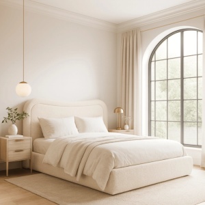 PAT 160X200CM, ARTIM MEBLE, CU SPATIU DE DEPOZITARE, REALIZAT DIN TEXTIL BOUCLE CREM, STIL MODERN