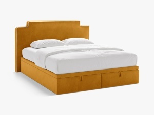 PAT CONTINENTAL TAPITAT PRINCESS, 160X200, GALBEN MUSTAR, SOMIERA RABATABILA, CU TAPITERIE DIN CATIFEA MAGIC VELVET, MICADONI