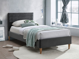 PAT DORMITOR AZURRO, 90 CM, GRI BLUVEL 14, TAPITERIE DIN CATIFEA, STIL MODERN