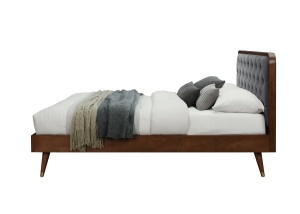 PAT DORMITOR CASSIDY, 140X200 CM, GRI/NUC, DIN LEMN MASIV SI CATIFEA, STIL MODERN - Img 4