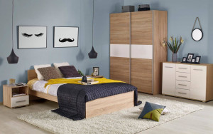PAT DORMITOR LIMA LOZ, 120X200 CM, STEJAR SONOMA, DIN PAL LAMINAT, STIL MODERN - Img 2