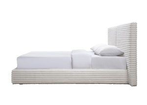PAT DORMITOR MADERA CREM, 160X200 CM, DIN LEMN MASIV SI TEXTIL, STIL MODERN - Img 2