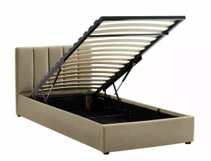 PAT DORMITOR MONTREAL, CU SPATIU DE DEPOZITARE, 90 CM, BEJ BLUVEL 28, TAPITERIE DIN CATIFEA, STIL MODERN - Img 7