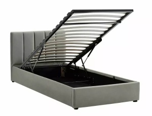 PAT DORMITOR MONTREAL, CU SPATIU DE DEPOZITARE, 90 CM, GRI TAP 192, TAPITERIE DIN CATIFEA, STIL MODERN - Img 2