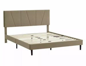 PAT DORMITOR SAVANA, 160 CM, BEJ BLUVEL 28, TAPITERIE DIN CATIFEA, STIL MODERN - Img 2