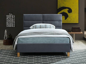 PAT DORMITOR SIERRA, 120 CM, GRI INCHIS TAP 150, TAPITERIE DIN CATIFEA, STIL MODERN