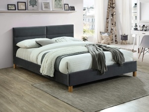 PAT DORMITOR SIERRA, 160 CM, GRI INCHIS TAP 150, TAPITERIE DIN CATIFEA, STIL MODERN