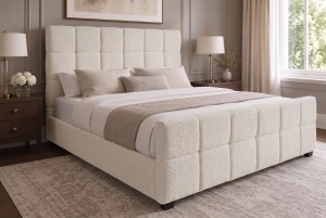 PAT EXCLUSIVIST PRESTIGE 140X 200CM, CU SPATIU DE DEPOZITARE, REALIZAT DIN LEMN SI TEXTIL BOUCLE, CULOARE CREM - Img 5