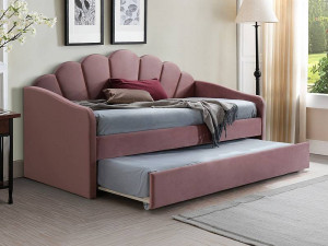 PAT EXTENSIBIL BELLA, 90 CM, ROZ BLUVEL 52, TAPITERIE DIN CATIFEA, STIL MODERN
