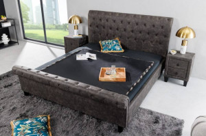 PAT KENSINGTON 180X200CM, PICIOARE DIN LEMN SI MICROFIBRA FINA, COD 41413, CULOARE GRI INCHIS - Img 1
