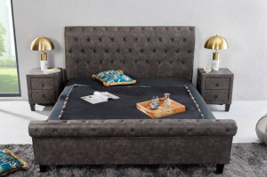 PAT KENSINGTON 180X200CM, PICIOARE DIN LEMN SI MICROFIBRA FINA, COD 41413, CULOARE GRI INCHIS - Img 2