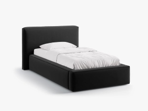 PAT SINGLE, TAPITAT, JODIE, NEGRU, SOMIERA RABATABILA, CU TAPITERIE DIN CATIFEA BLUVEL, MICADONI