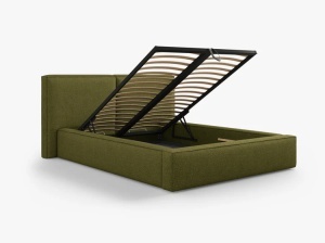 PAT TAPITAT JODIE, 200X200, VERDE MASINIU INCHIS, SOMIERA RABATABILA, CU TAPITERIE DIN TEXTIL BOUCLE BALOO, MICADONI - Img 5