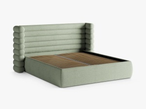 PAT TAPITAT MOUNT, 140X200, VERDE MENTA, SOMIERA RABATABILA, CU TAPITERIE DIN TEXTIL BOUCLE CORAL, MICADONI - Img 3
