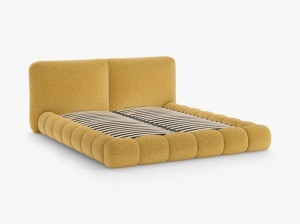 PAT TAPITAT SOLANGE, 180X200, GALBEN MUSTAR, SOMIERA RABATABILA, CU TAPITERIE DIN TEXTIL CHENILLE SILENCIO, MICADONI - Img 3
