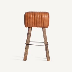 SCAUN BAR ALMSTOCK 75CM, DIN LEMN MASIV SI PIELE NATURALA, STIL RETRO, VICAL HOME