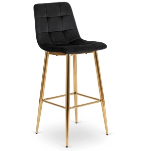 SCAUN BAR, ARTIM MEBLE, REALIZAT DIN CATIFEA SI METAL, CULOARE NEGRU/AURIU, STIL MODERN - Img 8